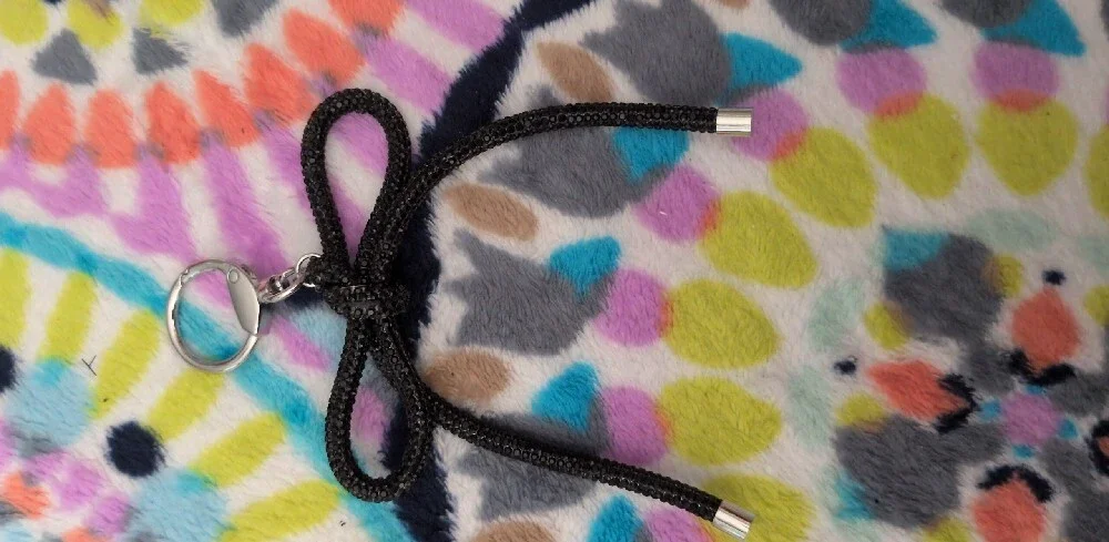 Black Rhinestone Bow Keychain Key Ring